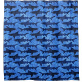 青い海の鮫パターン シャワーカーテン (正面)
