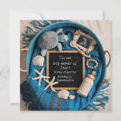 青い海をテーマにした妊娠の発表 招待状 (正面)