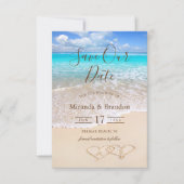 青い海ウェーブビーチ日付の保存招待状 セーブザデート (正面)