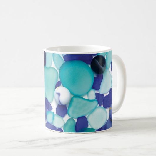 青い海ガラスおよび海の大理石のマグ コーヒーマグカップ (正面右)