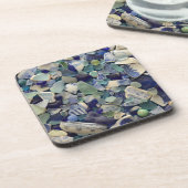 青い海ガラス、ビーチガラス陶器の写真のコースター コースター (左側)