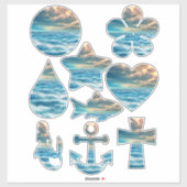 青い海シースケープ曇り空の幾何学的な形状 シール (シート)