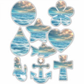 青い海シースケープ曇り空の幾何学的な形状 シール (正面)