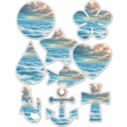 青い海シースケープ曇り空の幾何学的な形状 シール (正面)