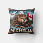 青い海シーンを持つカナディアン・ビーバー クッション (裏面)