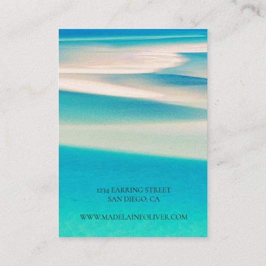 青い海シーンモダンイヤリング表示 名刺 (裏面)