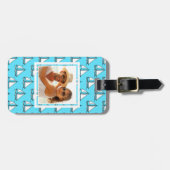 青い海パターンのカスタムな写真のヨット ラゲッジタグ (正面横)