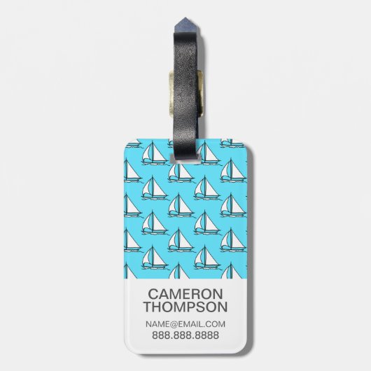 青い海パターンのカスタムな写真のヨット ラゲッジタグ (裏面縦)