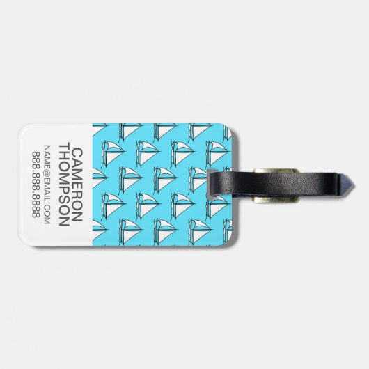 青い海パターンのカスタムな写真のヨット ラゲッジタグ (裏面横)