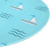 青い海パターンのヨット カッティングボード (角)