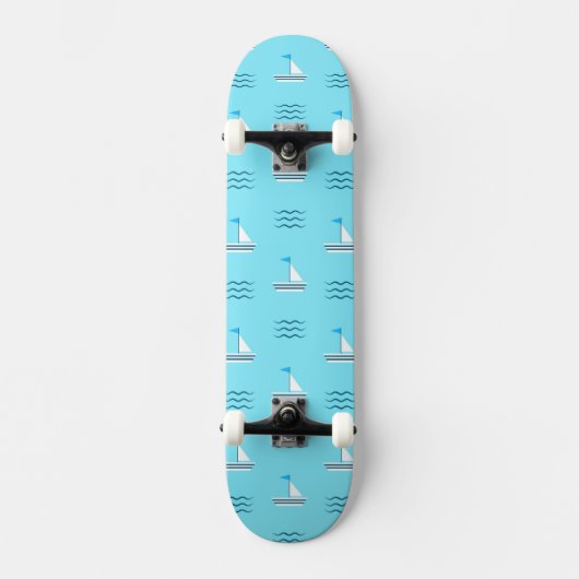 青い海パターンのヨット スケートボード (正面)