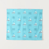 青い海パターンのヨット タペストリー (正面(横))