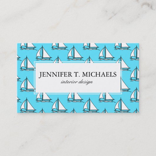 青い海パターンのヨット 名刺 (正面)