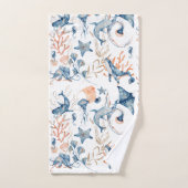 青い海パターンモノグラム バスタオルセット (ハンドタオル)