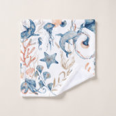 青い海パターンモノグラム バスタオルセット (ウォッシュタオル)