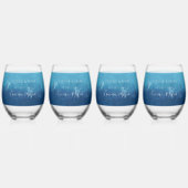 青い海ビーチ結婚式名前をカスタムする ステムなしワイングラス (正面)