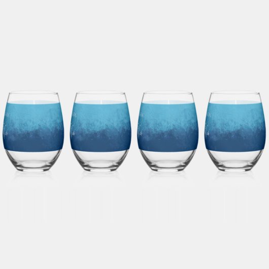 青い海ビーチ結婚式名前をカスタムする ステムなしワイングラス (左)