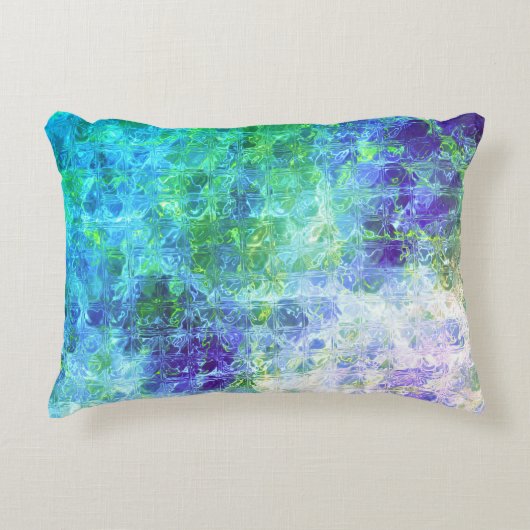 青い海抽象芸術ブロック アクセントクッション (正面)