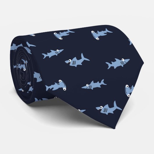 青い海抽象芸術柄の漫画のサメ ネクタイ (ロール)