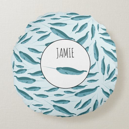 青い海模様 ラウンドクッション (正面)