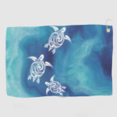 青い海水彩海岸の白いカメ ゴルフタオル (横)