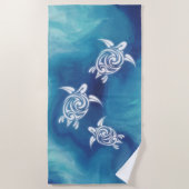 青い海水彩海岸の白いカメ ビーチタオル (正面)