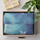 青い海水彩海岸の白いカメ 薄葉紙 (ギフト)