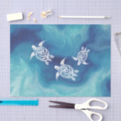 青い海水彩海岸の白いカメ 薄葉紙 (クラフト)