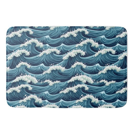 青い海波のパターン バスマット (正面)