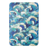 青い海波ステンドグラスのモザイク バスマット (正面縦)