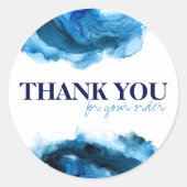 青い海波抽象芸術スモールビジネスサンキュー ラウンドシール (正面)