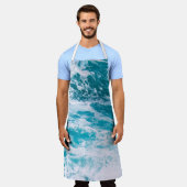 青い海波 エプロン (着用した状態)