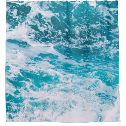 青い海波 シャワーカーテン (正面)