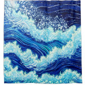 青い海波 シャワーカーテン (正面)