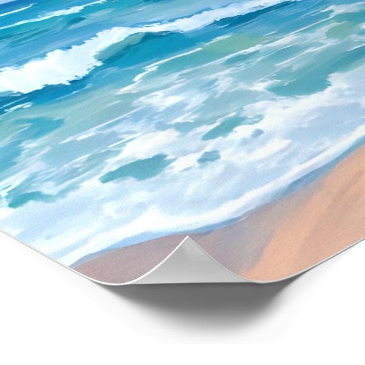 青い海波 | ビーチシーウォーターカラー ポスター (角)