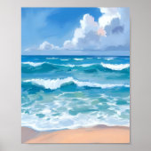 青い海波 | ビーチシーウォーターカラー ポスター (正面)