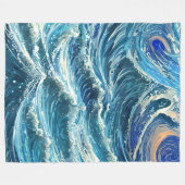 青い海波 フリースブランケット (正面(横))