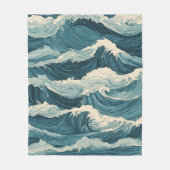 青い海波 フリースブランケット (正面)