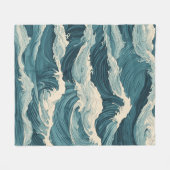 青い海波 フリースブランケット (正面(横))