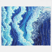 青い海波 フリースブランケット (正面(横))