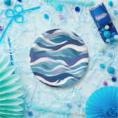 青い海波 | モダン水の色 ペーパープレート (パーティー)