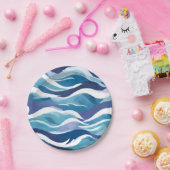 青い海波 | モダン水の色 ペーパープレート (パーティー)