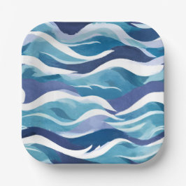 青い海波 | モダン水の色 ペーパープレート