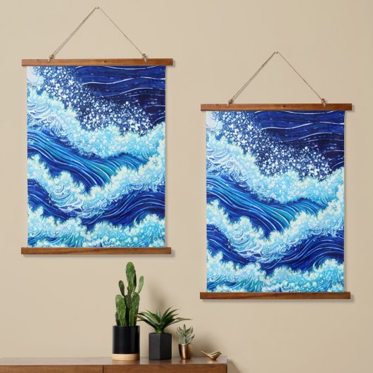 青い海波 吊り下げ型タペストリー (非対称)