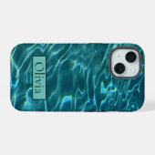 青い海洋の波をカスタマイズ iPhone 15ケース (裏面横)