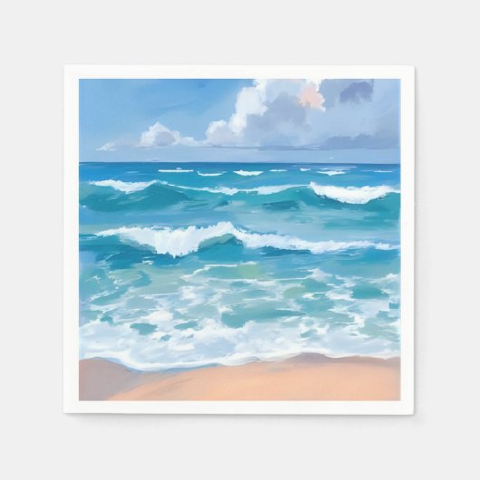 青い海洋の波 | 海の水彩画  スタンダードカクテルナプキン (正面)