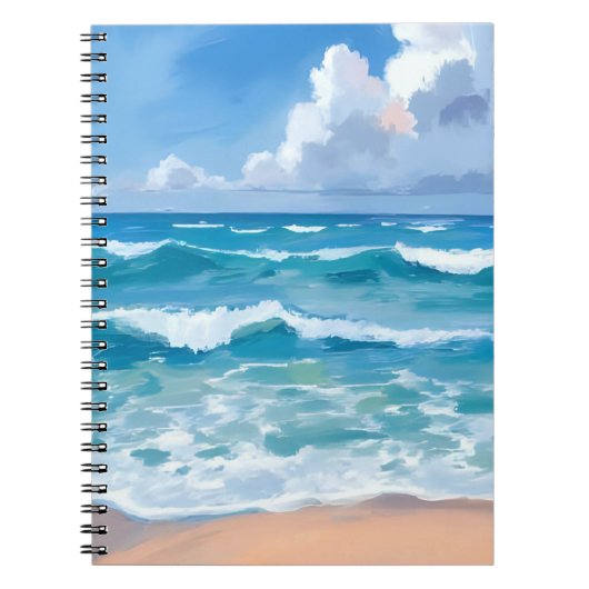 青い海洋の波 | 海の水彩画 ノートブック (正面)