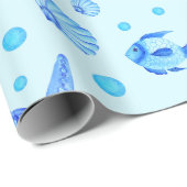 青い海洋生物 – 亀、魚、貝 ラッピングペーパー (ロールコーナー)