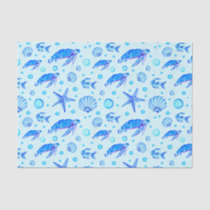 青い海洋生物 – 亀、魚、貝 薄葉紙