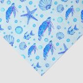 青い海洋生物 – 亀、魚、貝 薄葉紙 (詳細)